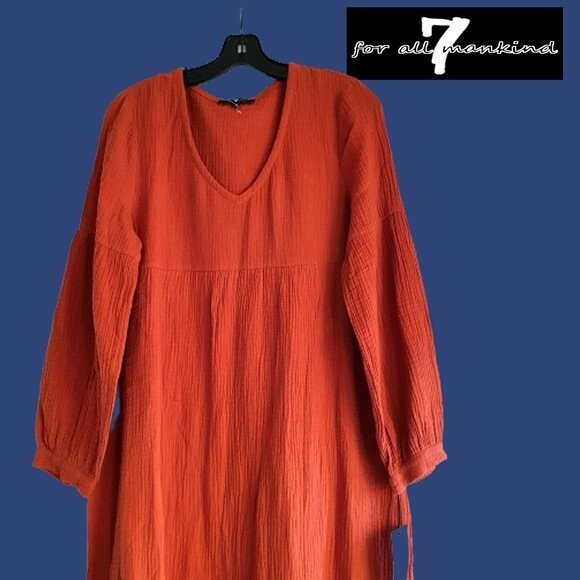 7 For All Mankind NEW Prairie Boho Tiered V-Neck Maxi Dress S - Picture 2 of 11